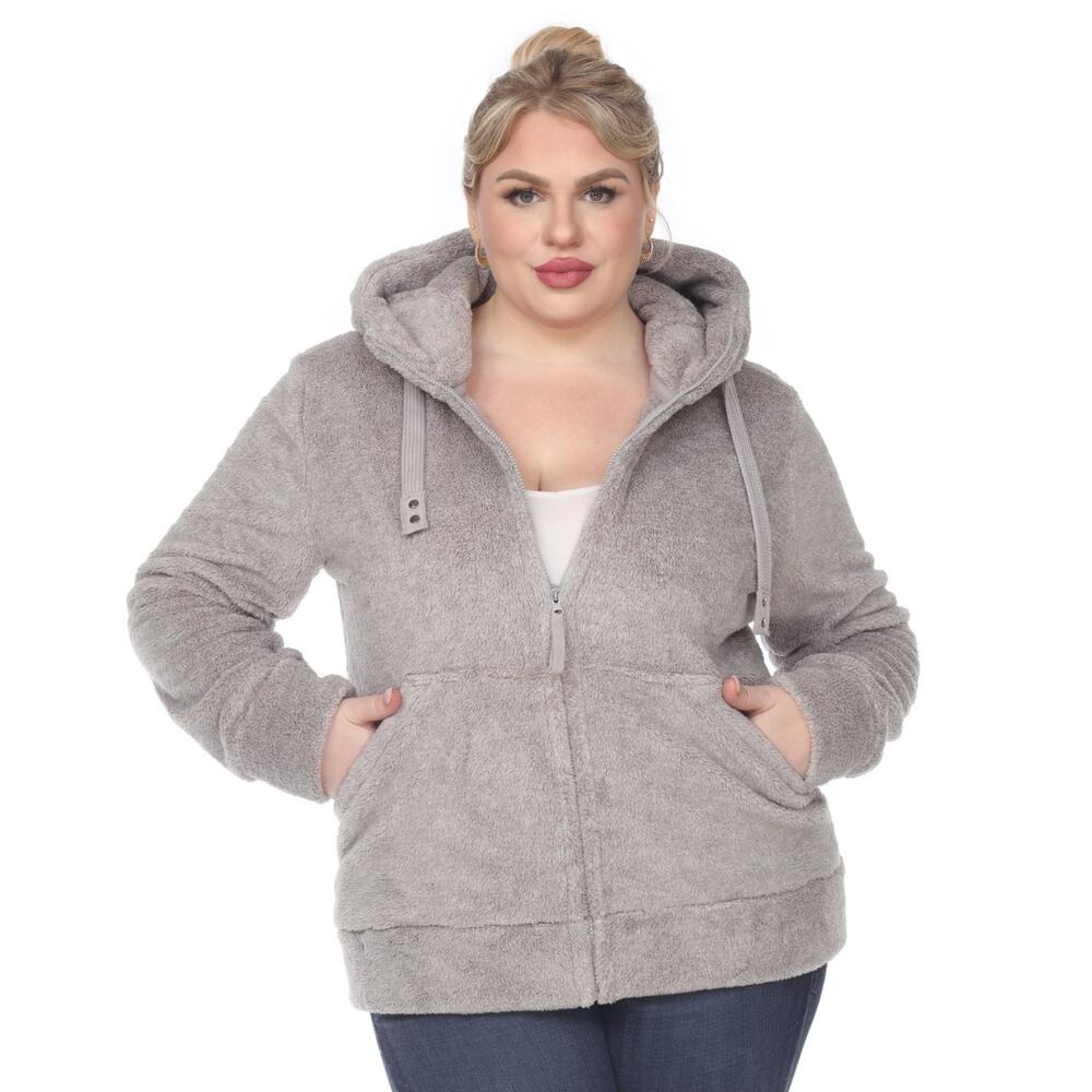 White Mark Women's Missy and Plus Hooded Zip-Up Sherpa Jacket Gray Size 2XL 3064